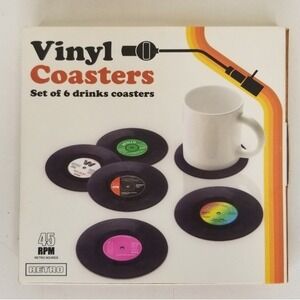 Retro Vinyl Record Coaster Set of 6 Music Lovers Barware 60s Party‎ 45 RPM